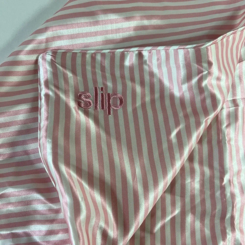 Slip Silk Striped Pillowcase Pink White 20 x 30